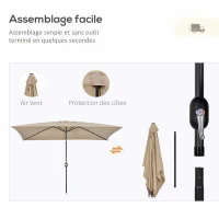 Outsunny Parasol inclinable rectangulaire aluminium polyester haute densité 3 x 2 m kaki(m-7)