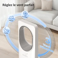 HOMCOM Ventilateur colonne ultra-silencieux 36 dB, ventilateur tour, oscillant à 45°, 3 vitesses, 3 modes, télécommande, blanc(m-5)
