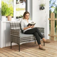 Outsunny Canapé de jardin 2 places en résine tressée avec coussins canapé d'extérieur avec accoudoirs 115 x 63 x 85 cm gris clair(m-2)