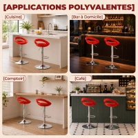HOMCOM Lot de 2 tabourets de bar chaises de bar hauteur réglable dossier et repose-pieds pivotant à 360° 46x41x76-96cm rouge(m-7)