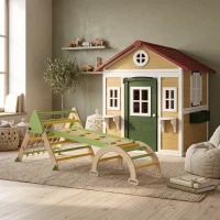 Outsunny Căsuță de exterior pentru copii, casă de joacă exterioară cu ușă, ferestre și jardiniere 114 x 126,4 x 135 cm bej(m-7)