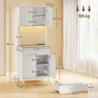 HOMCOM Credenza da Cucina con Luci LED, Stazione di Ricarica, 4 Ante, Cassetto e Piano Aperto, 71x40x180 cm, Bianco(m-3)