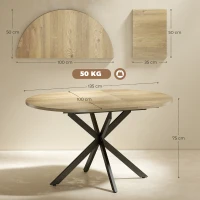HOMCOM Ausziehbarer runder Esstisch für 4-6 Personen, 100-135 cm, Küchentisch mit X-förmigem Stahlsockel, Naturholz, Schwarz(m-3)