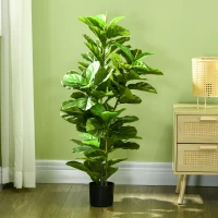 HOMCOM Künstliche Ficus-Pflanze, 110 cm hoch mit 90 Blättern & Topf für Wohnzimmer(m-7)