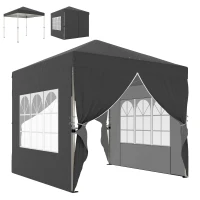 Outsunny Tonnelle de jardin 2,5 x 2,5 m pop up tonnelle pliante réglable en hauteur protection UV50+ montage facile gris foncé(m-12)