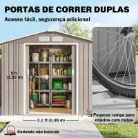 Outsunny Abrigo de Jardim 213x130x185 cm Abrigo de Jardim Metálico de Exterior com 2 Portas Deslizantes e 4 Janelas Madeira(m-5)