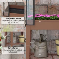 Outsunny Furcă de grădină înălțată cu mini seră pentru plante, roți și raft, 80x40x120cm, maro(m-5)