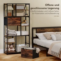 HOMCOM Aufbewahrungsregal, 2 Stoffschubladen, 9 offene Fächer, freistehendes Regal mit Stahlrahmen, Braun+Schwarz(m-4)