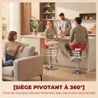 HOMCOM Lot de 2 tabourets de bar chaises de bar hauteur réglable dossier et repose-pieds pivotant à 360° 46x41x76-96cm rouge(m-5)