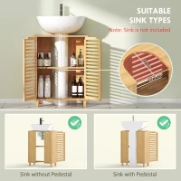 HOMCOM Under Sink Bathroom Cabinet, Freestanding Bamboo Under Sink Cabinet with Louvered Doors and Adjustable Shelf, Natural(m-4)