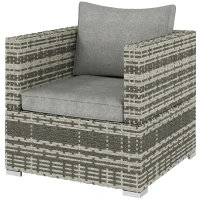 Outsunny Single Seater Rattan Chair Sofa with Padded Cushions, All-Weather PE Wicker Weave Garden Armchair, Armrests Included, Grey(m-23)