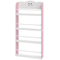 AIYAPLAY Children's bookshelf with 4 tiers, wall-mounted bookshelf for kids' room, playroom, living room, Pink(m-7)