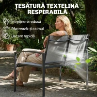 Outsunny bancă de grădină din metal, 2 locuri, material respirabil Texteline, culoare gri.(m-5)