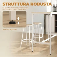 HOMCOM Set da Pranzo 5 Pezzi con Bancone da Bar 110x50x89.5 cm e Sgabelli Ø30x60.5 cm in Legno e Metallo Color Legno(m-6)
