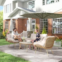 Outsunny Gartenmöbel Set 4-teilig Polyrattan Lounge-Set mit Zweisitzer 2 Sessel Tisch Tiefem Sitz Dicke Kissen(m-9)