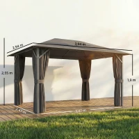 Outsunny Pavillon ca. 4x3m Wasserabweisend Stabil Winterfest Gartenpavillon mit Moskitonetz 4 Seitenteile Lüftung Drainagelöchern(m-3)