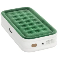 Outsunny Inflatable Mattress, Single Air Bed with Built-in Electric Pump, 3 Mins Inflation, Flocked Surface, Dark Green(m-10)