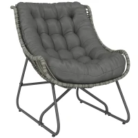 Outsunny Rattansessel mit Kissen Bänder, gepolsterter Outdoor Sessel aus Polyrattan, Korbsessel bis 120kg(m-1)