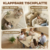 HOMCOM Klappbarer Esstisch für 2-4 Personen, Rollbarer Tisch mit offenem Fach und Schublade, ideal für kleine Räume, Natur(m-4)
