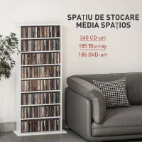 HOMCOM Raft pentru CD-uri cu 6 rafturi reglabile, capacitate de 360 CD-uri/185 DVD-uri, 58x24x124,5 cm, alb(m-4)