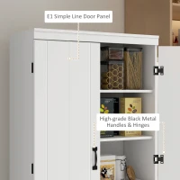 HOMCOM 4-Door Tall Kitchen Cupboard, Freestanding 6-Tier Storage Cabinet with 2 Adjustable Shelves for Living Room, Dining Room, White(m-7)