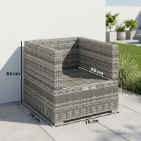 Outsunny Single Seater Rattan Chair Sofa with Padded Cushions, All-Weather PE Wicker Weave Garden Armchair, Armrests Included, Grey(m-15)