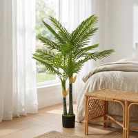 HOMCOM Kunstpalm 150cm Kunstplant met 16 Palmbladeren Grote Kunstplant in Pot voor Woonkamer Balkon Decoratie Groen(m-13)