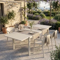 Outsunny Masă de Grădină Extensibilă pentru 6-8 Persoane, din Aluminiu cu Blat cu Lamele, Alb(m-7)