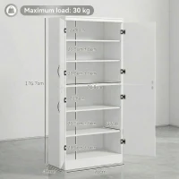 HOMCOM 4-Door Tall Kitchen Cupboard, Freestanding 6-Tier Storage Cabinet with 2 Adjustable Shelves for Living Room, Dining Room, White(m-3)