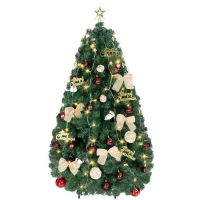 HOMCOM Árbol de Navidad 150 cm con Adornos 150 Luces LED Blanco Cálido 8 Modos de Iluminación 480 Ramas Verde(m-11)