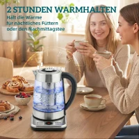 HOMCOM Elektrischer Wasserkocher, 1,7L Schnellkochender 2200W Wasserkocher mit UK Strix Thermostat, Teesieb, Warmhaltefunktion(m-7)