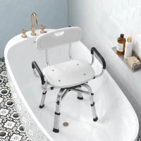 HOMCOM Sedia per Doccia Girevole ad Altezza Regolabile con Braccioli, Schienale, Capacità 150 kg, Bianco(m-8)
