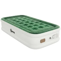 Outsunny Inflatable Mattress, Single Air Bed with Built-in Electric Pump, 3 Mins Inflation, Flocked Surface, Dark Green(m-1)