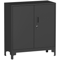 HOMCOM Büroschrank aus Metall, verschließbare Türen, Bürokommode, 2-stufiges Design, Schwarz