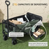 Outsunny Cărucior de Grădină Pliabil 72L cu Panou Rabatabil, din Oțel și Poliester, 76x48x65-92 cm, Verde(m-4)