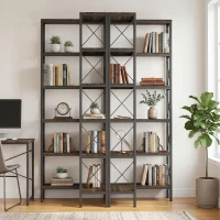 HOMCOM 5-Tier L-Shaped Bookshelf, Freestanding Corner Bookcase with Metal Frame, Rustic Brown(m-9)