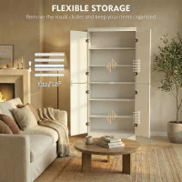 HOMCOM 4-Door Tall Kitchen Cupboard, Freestanding 6-Tier Storage Cabinet with 2 Adjustable Shelves for Living Room, Dining Room, White(m-5)