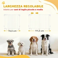 PawHut Cancelletto di Sicurezza per Cani, 74.5-111.5x74.5 cm, Scale, Chiusura Automatica, Apertura con Una Mano, Bianco(m-4)