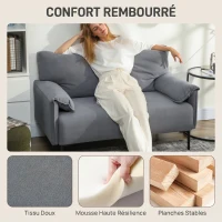 HOMCOM Canapé 2 Places, Canapé de Salon Rembourré avec Accoudoirs Matelassés, Effet Velours, 127 x 72 x 84 cm, Gris(m-4)