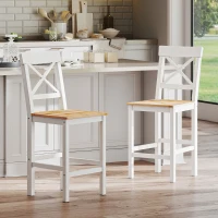 HOMCOM Lot de 2 tabourets de bar, chaises hautes campagne, dossier haut et repose-pieds, 41x46x97,5cm, blanc et bois naturel(m-9)