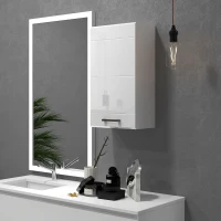 kleankin Bathroom Wall Cabinet, High Gloss Bathroom Storage Cabinet with Soft-Close Door, 3 Shelves, Adjustable Shelf, White(m-7)