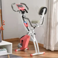 HOMCOM Heimtrainer 2-in-1 Fahrradtrainer mit LCD-Display Pulsmesser verstellbar Sitz Räder, klappbarer Hometrainer Trimmrad mit 8 stufig Magnetwiderstand, Spannseil, Stahl(m-2)