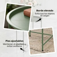 Outsunny Mesa de Jardín Redonda con Bandeja Extraíble Patas Ajustables y Acabado en Acero para Exterior Ø46x53 cm Verde(m-6)