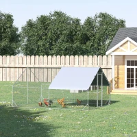 PawHut Enclos poulailler chenil volière extérieur 12 m² - Parc grillagé dim. 3L x 4l x 2H m - Espace Couvert - Acier galvanisé(m-10)
