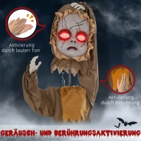 HOMCOM Grusel-Puppe Halloween-Dekoration, beweglicher Kopf, rote Augen, Batteriebetrieb(m-6)
