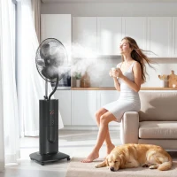 HOMCOM Ventilateur brumisateur 100 W à ionisation négative, ventilateur sur pied 130 cm, 3 vitesses, 3 modes, minuterie, noir(m-8)