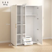 HOMCOM Armadio Moderno con Specchio, 3 Ante e 2 Cassetti, 120155x180 cm, Bianco(m-3)