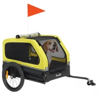 PawHut Dog Bike Trailer with Flip-Down Ramp Tailgate, Quick Release Frame, Universal Bicycle Coupler, Reflectors, Yellow(m-10)