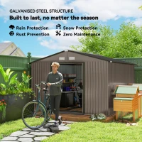 Outsunny Casetta da Giardino con 2 Porte Scorrevoli e 4 Prese d'Aria in Acciaio, 322x277x192 cm, Marrone(m-4)
