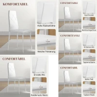 HOMCOM Set de 6 Scaune de Dining Moderne cu Spătar Înalt din Piele Ecologică și Oțel, 41x50x97 cm, Alb(m-6)